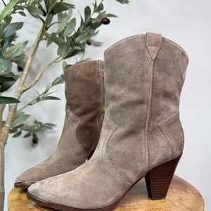 Veronica Beard Cody Suede Western Ankle Boots - Taupe